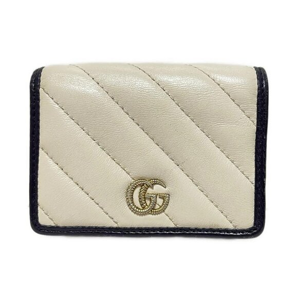 Auth GUCCI GG Marmont 573811 Cream Black Leather - Bifold Wallet - Picture 2 of 7